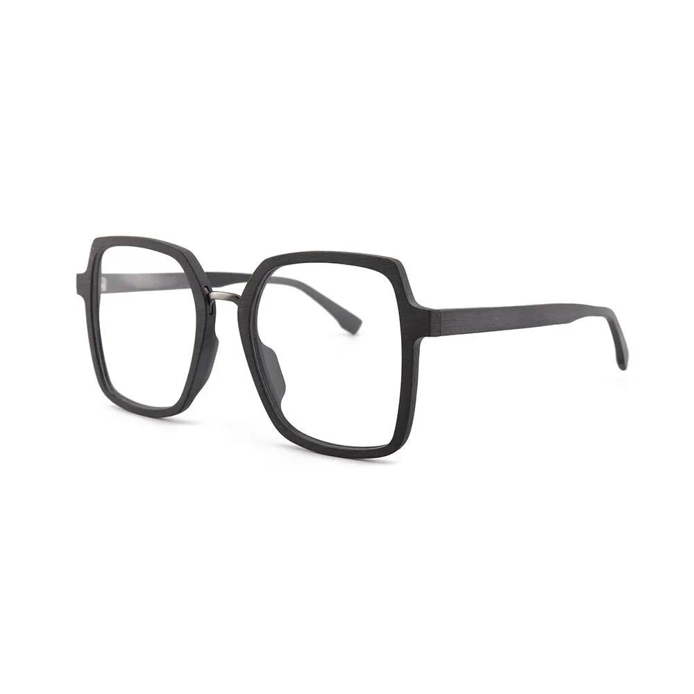 Hdcrafter Unisex Full Rim Polygonal Wood Frame Eyeglasses 6109