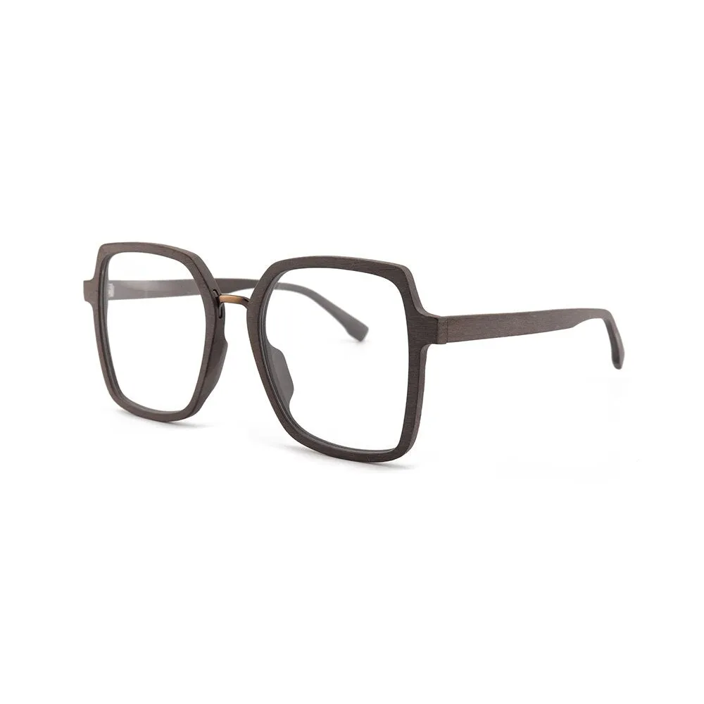 Hdcrafter Unisex Full Rim Polygonal Wood Frame Eyeglasses 6109