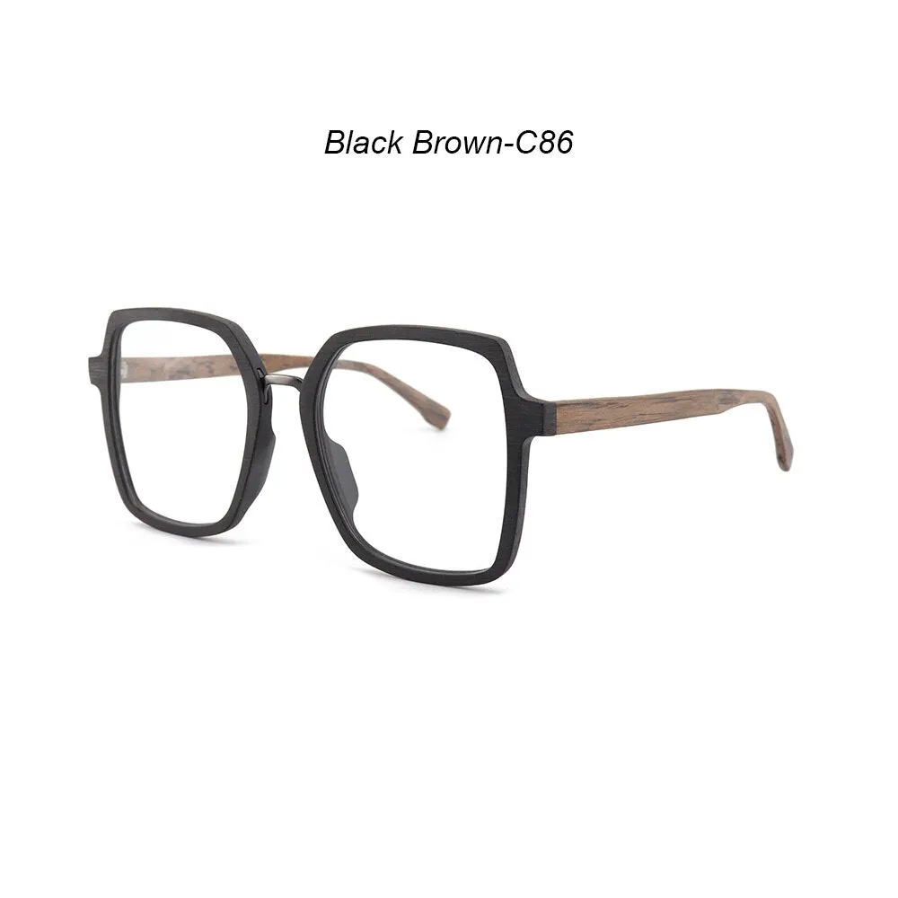 Hdcrafter Unisex Full Rim Polygonal Wood Frame Eyeglasses 6109