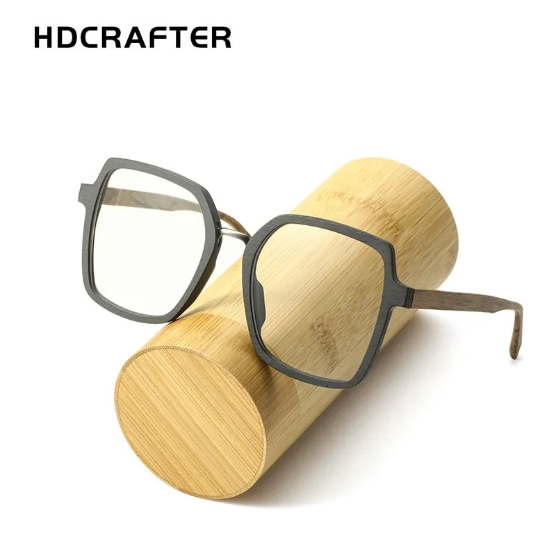 Hdcrafter Unisex Full Rim Polygonal Wood Frame Eyeglasses 6109