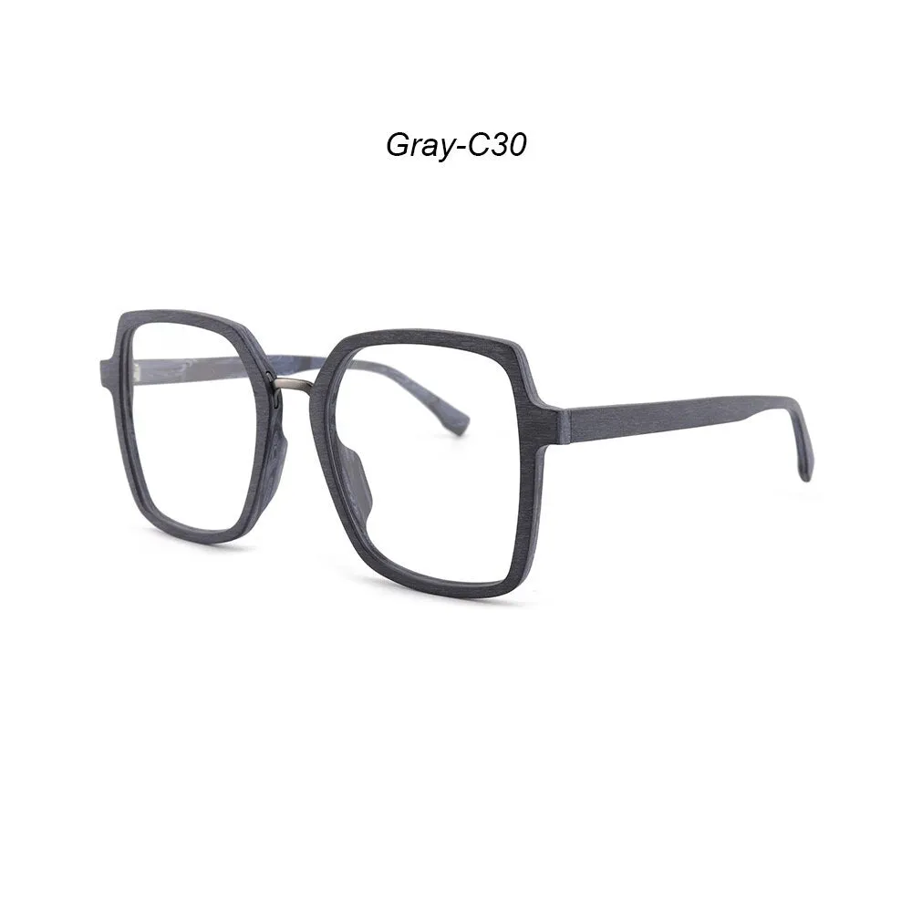 Hdcrafter Unisex Full Rim Polygonal Wood Frame Eyeglasses 6109