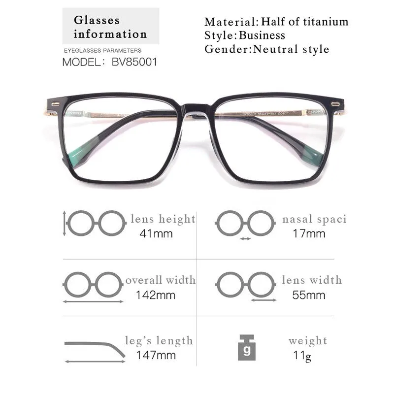 Hotochki Men's Full Rim Square Titanium Alloy Frame Eyeglasses Bv85001