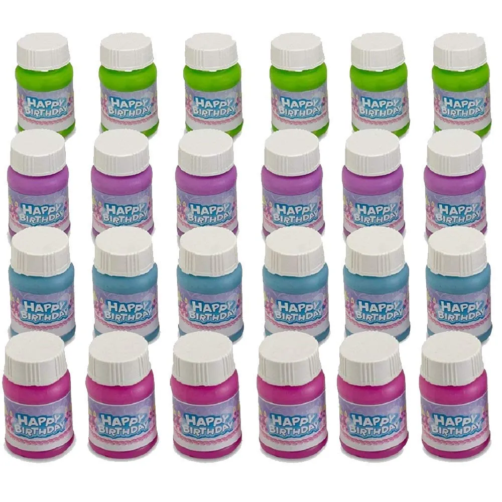 Kicko Happy Birthday Bubbles Assorted Color Mini 1 Oz Bubble Bottles 24 Pack -