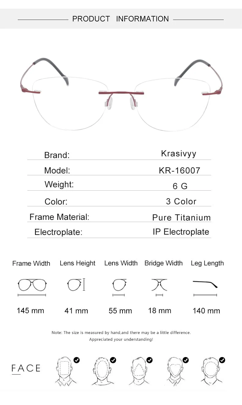 Krasivyy Women's Rimless Glasses Square Screwless Titanium Eyeglasses Kr16007