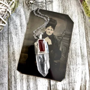 Large Raw Clear Quartz & Carnelian Crystal Statement Necklace in Fine Silver / Foxlark Collection - One of a Kind