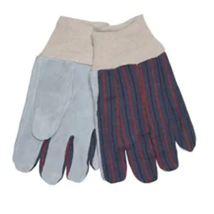 MCR Safety 1040 Knit Wrist Clute Pattern Leather Palm Work Gloves with Breathable Cotton Back, Gray, Large, Box of 12