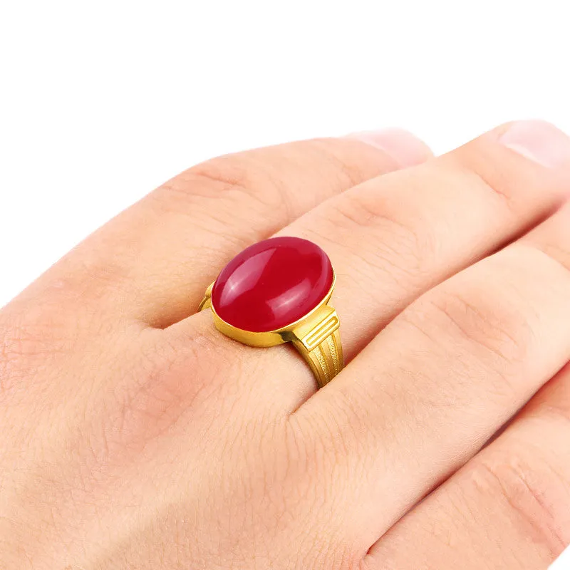 Men's Ring 10k Gold with Natural Red Agate Statement Ring