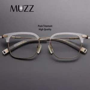 Muzz Men's Full Rim Square Titanium Acetate Frame Eyeglasses 107