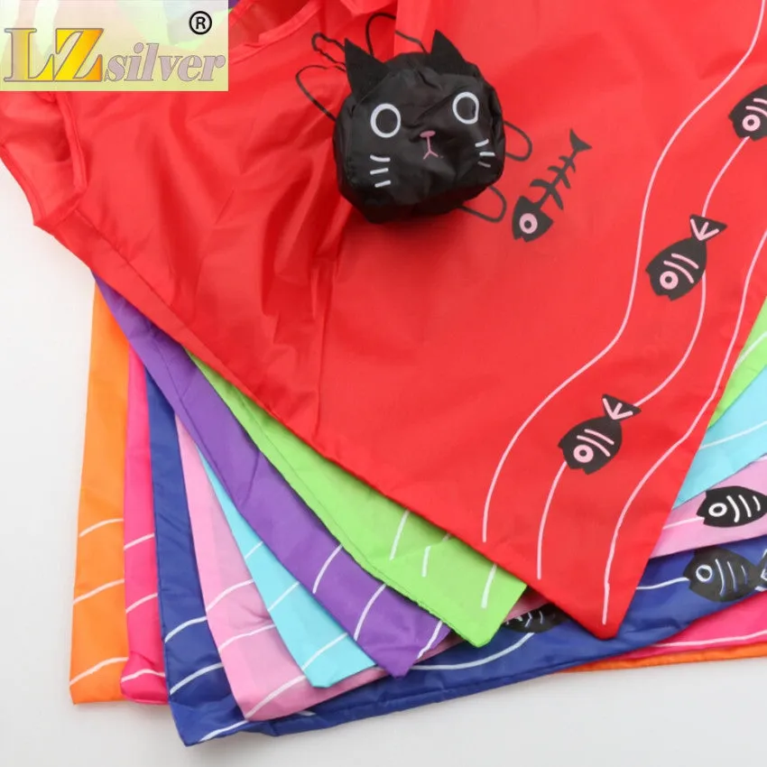 New 39.5X38CM 8Colors Cute Useful Animal Cat Fish Bone Nylon Foldable Eco Reusable Shopping Bags GB017