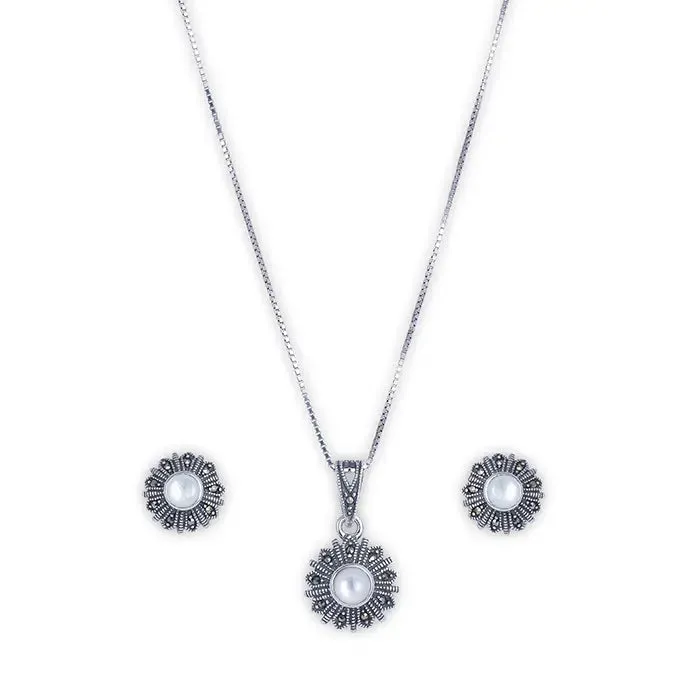 Oxidised Silver Bloom Pendant Set