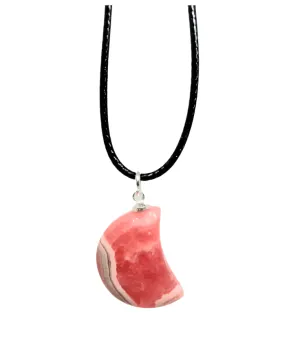 Pink Rhodochrosite Crystal Moon Pendant Necklace