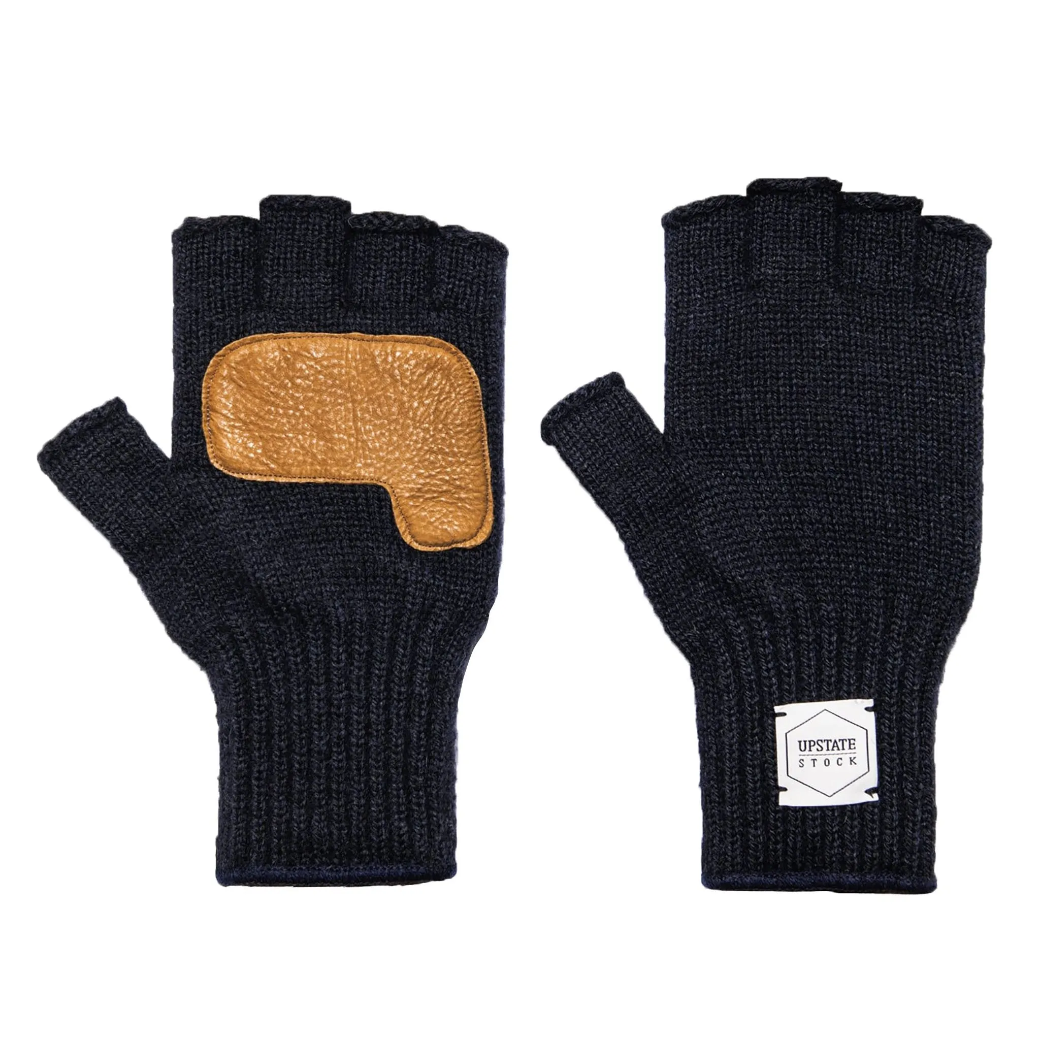 Ragg Wool Fingerless Glove - Navy Melange With Natural Deerskin