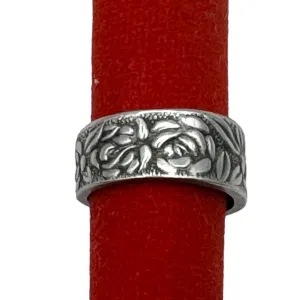 Stainless Steel Spoon Ring with Antique Roses Size 7