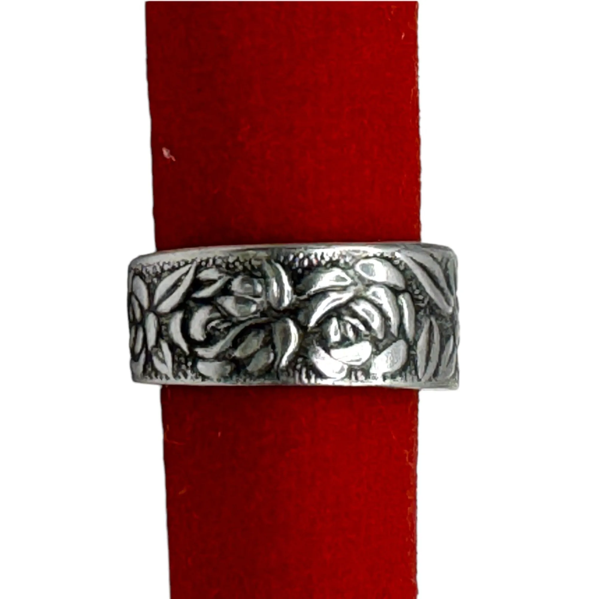 Stainless Steel Spoon Ring with Antique Roses Size 7