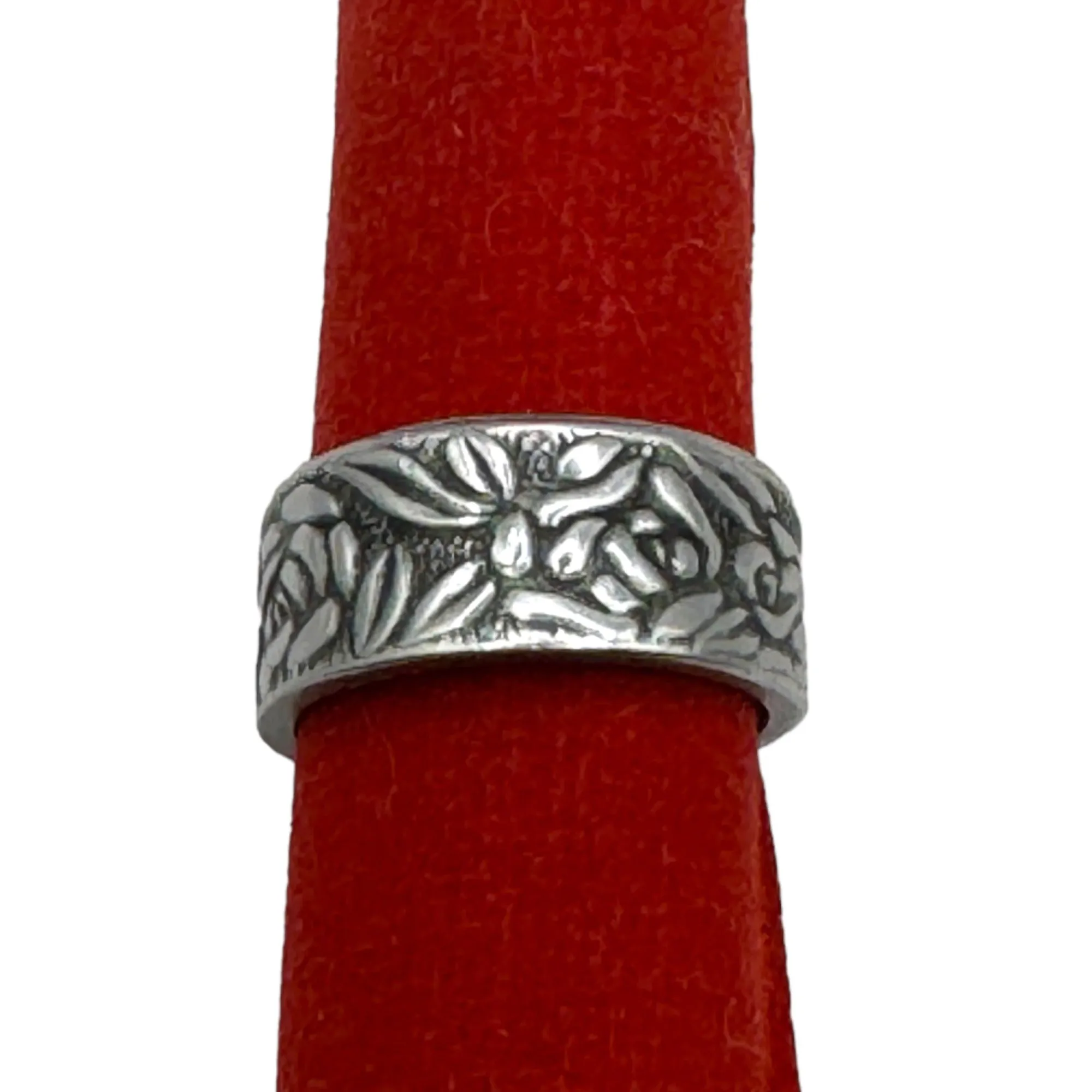 Stainless Steel Spoon Ring with Antique Roses Size 7