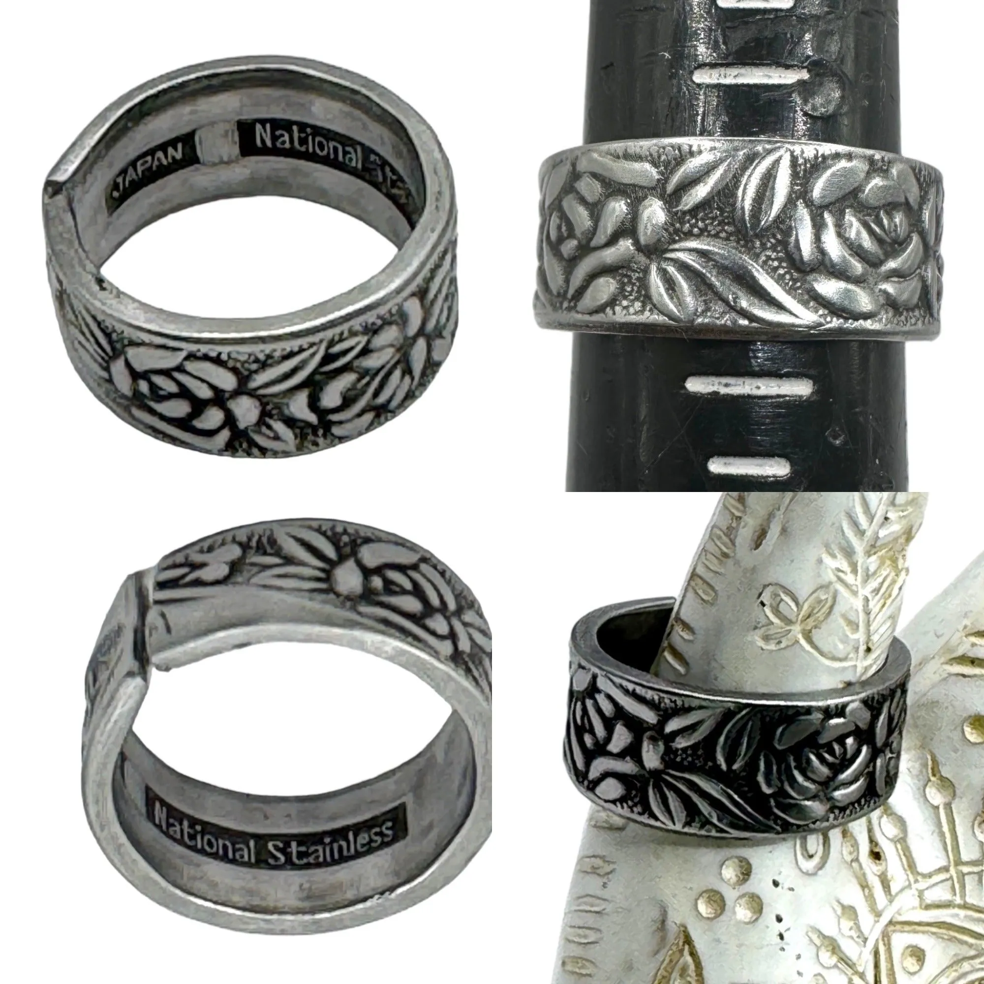 Stainless Steel Spoon Ring with Antique Roses Size 7