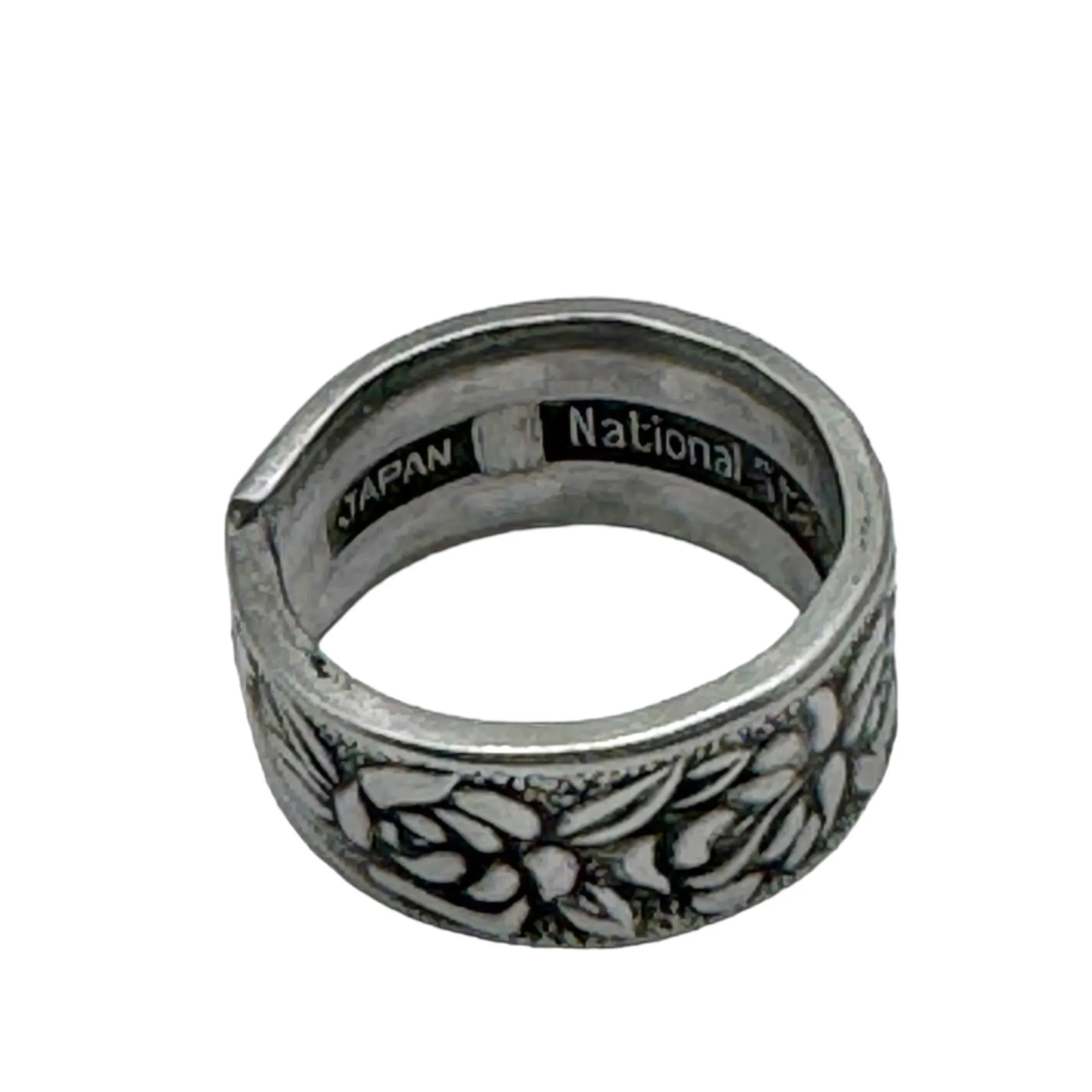 Stainless Steel Spoon Ring with Antique Roses Size 7