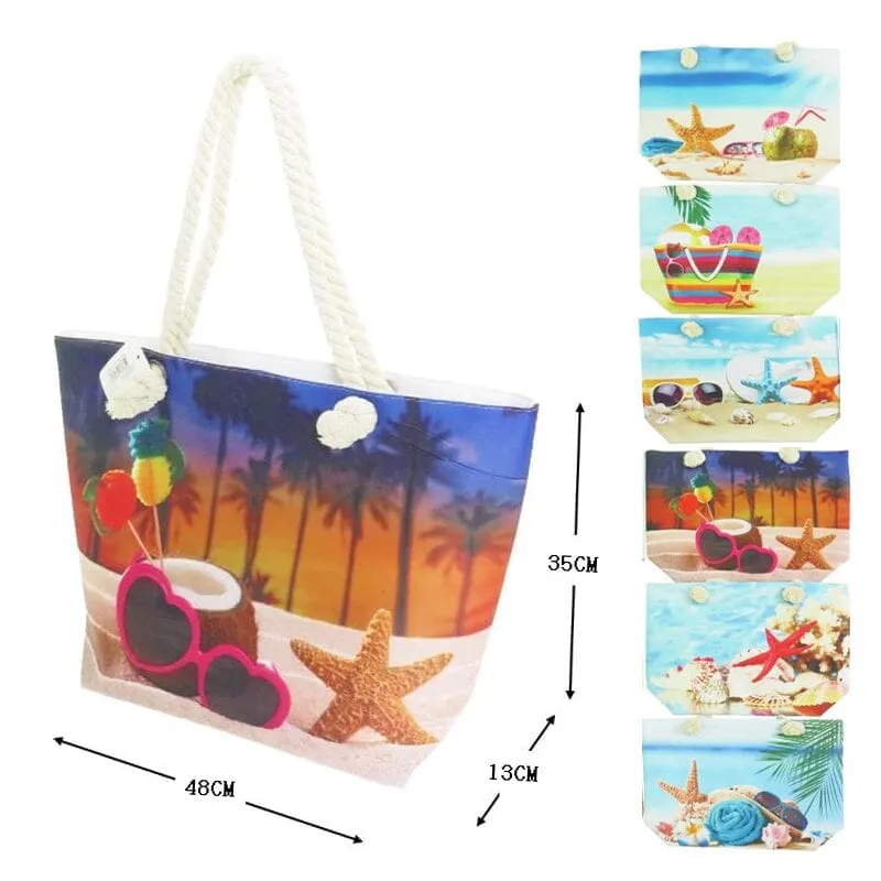 Summer Theme Print Shopper Tote Bag With Rope Handle 2276 (12 units)