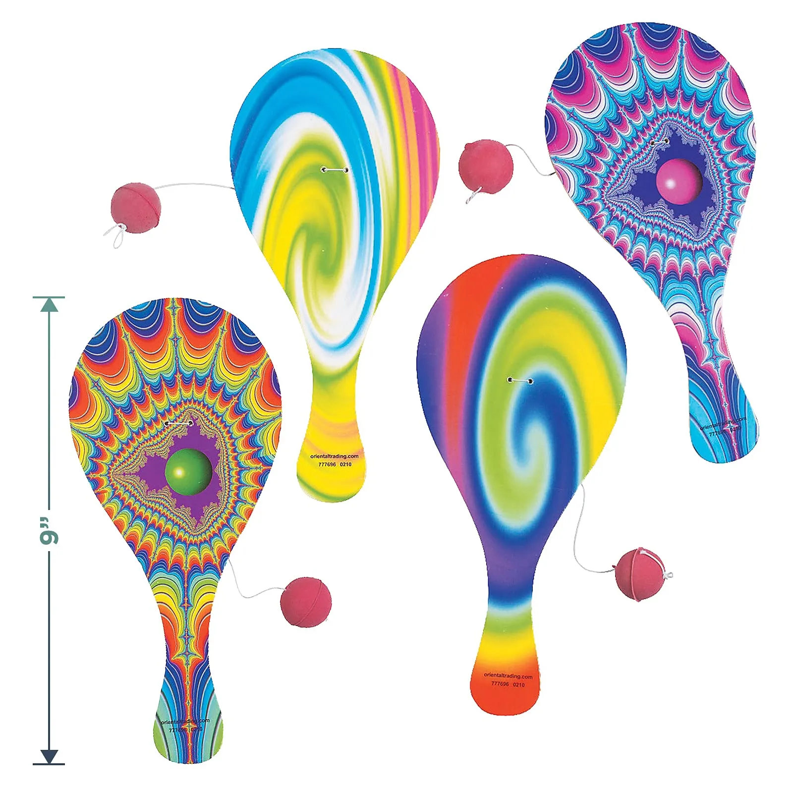 Tie Dye Party Supplies Psychedelic Party Favors - Goody Bags, Paddle Ball Games, Gliders, and Slap Bracelets For 12 Guests