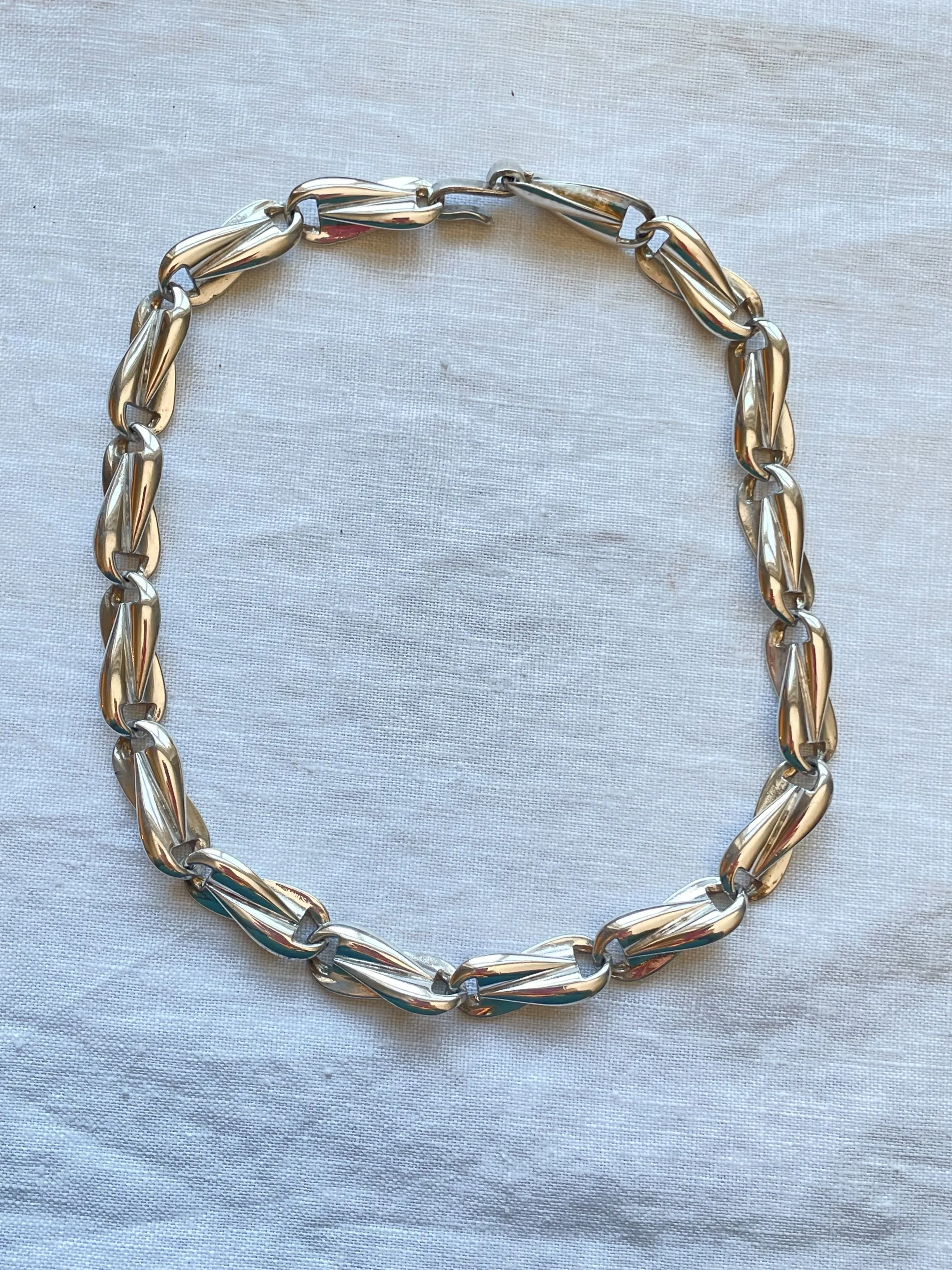 Vintage 50s/60s Silver Link Modernist Choker Necklace, Silver Tone Costume Jewelry