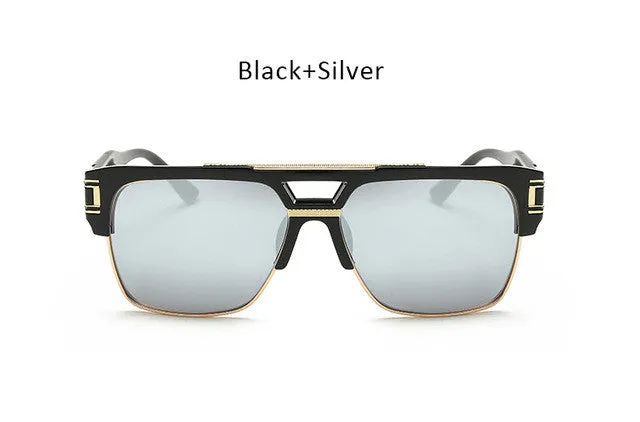 Vintage Men Sunglasses Luxury Male Flat Top Big Square Frame Mirror