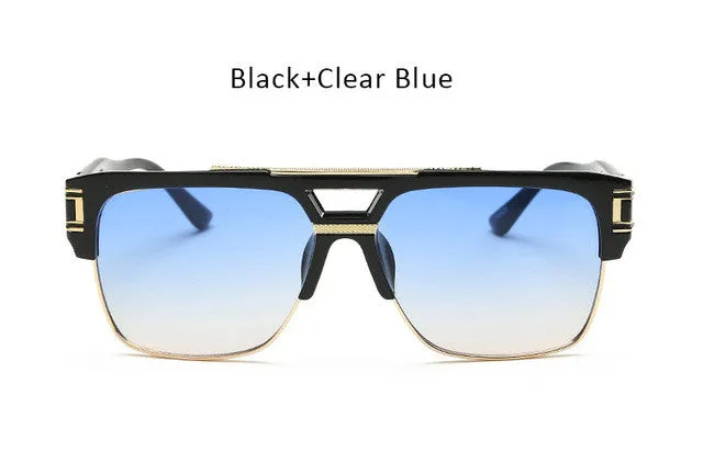 Vintage Men Sunglasses Luxury Male Flat Top Big Square Frame Mirror