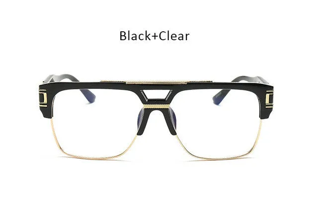 Vintage Men Sunglasses Luxury Male Flat Top Big Square Frame Mirror