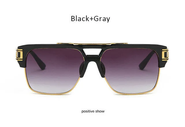 Vintage Men Sunglasses Luxury Male Flat Top Big Square Frame Mirror