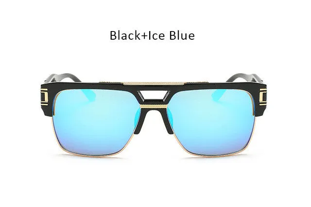 Vintage Men Sunglasses Luxury Male Flat Top Big Square Frame Mirror