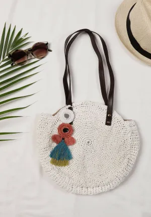 White Raffia Crochet Bag