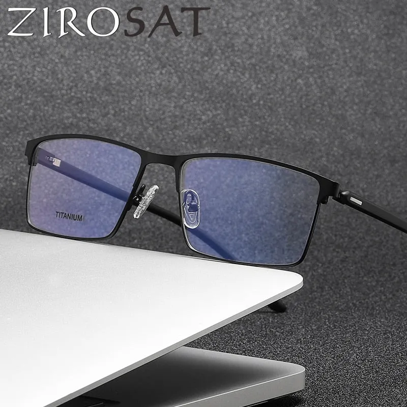 Zirosat Men's Full Rim Square Titanium Eyeglasses P8837