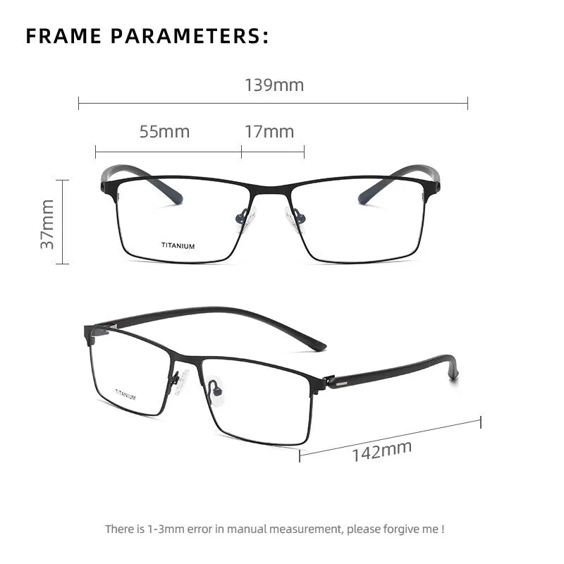 Zirosat Men's Full Rim Square Titanium Eyeglasses P8837